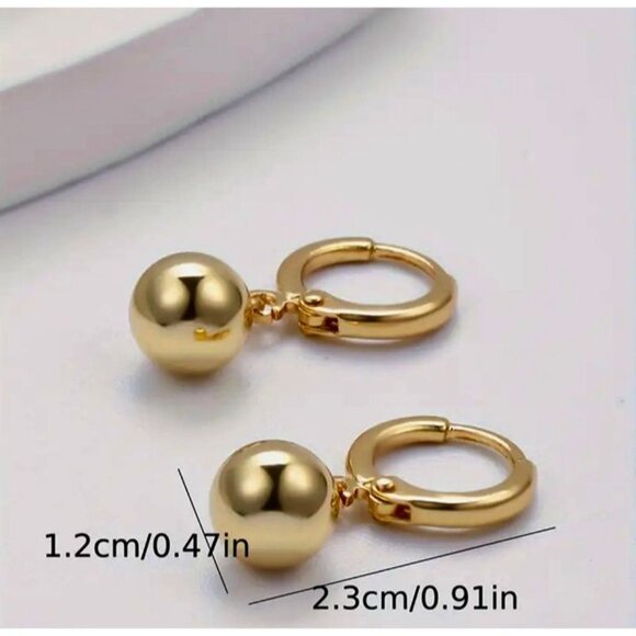 Polished Gold Sphere Drop Earrings - Picture 4 of 4